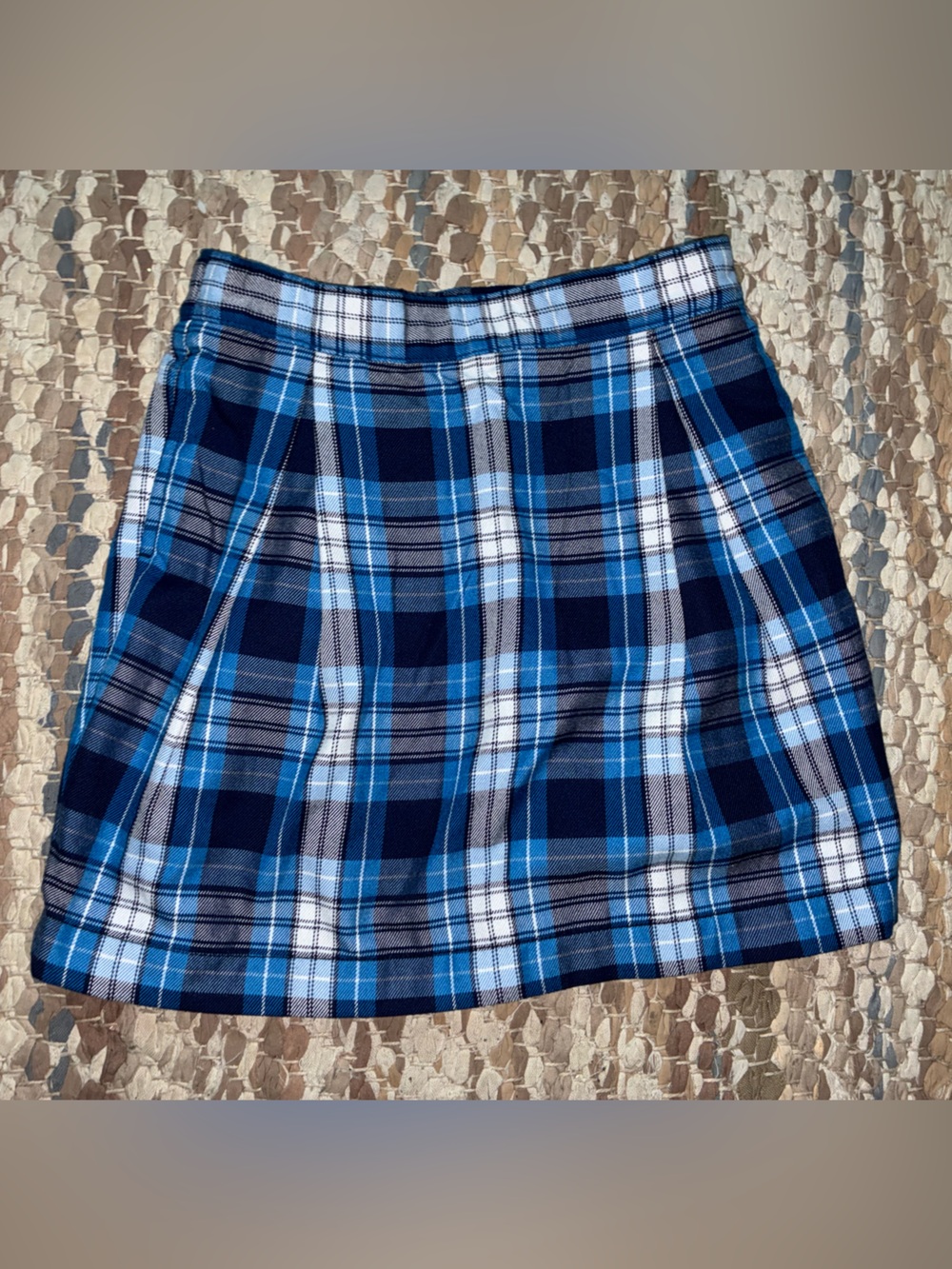 Lands' End Navy & Light Blue Plaid Pleated Skort